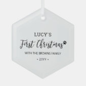 白黒ポーパピードッグ初めてのクリスマス ガラスオーナメント (正面)