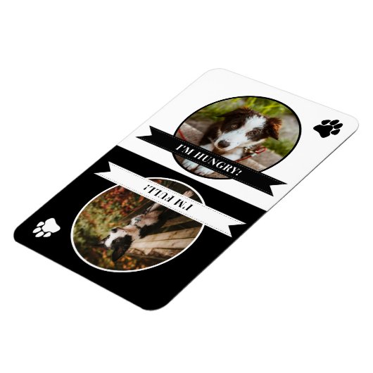 白黒ポープリントドッグ食べ物を与えが写真 マグネット (左側)