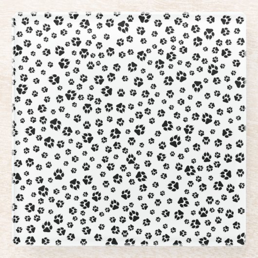 白黒ポープリントパターン ガラスコースター (正面)