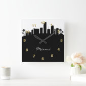 白黒マイアミスカイライン スクエア壁時計 (ホーム)