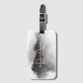 白黒マウンテンズランドスケープ金ゴールド モノグラムの ラゲッジタグ (正面縦)