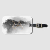 白黒マウンテンズランドスケープ金ゴールド モノグラムの ラゲッジタグ (正面横)