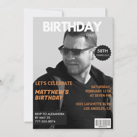白黒マガジン編集長58歳の誕生日 招待状 (正面)