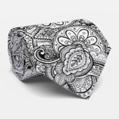 白黒マクシマリストフローラ芸術的曼荼羅 ネクタイ (ロール)