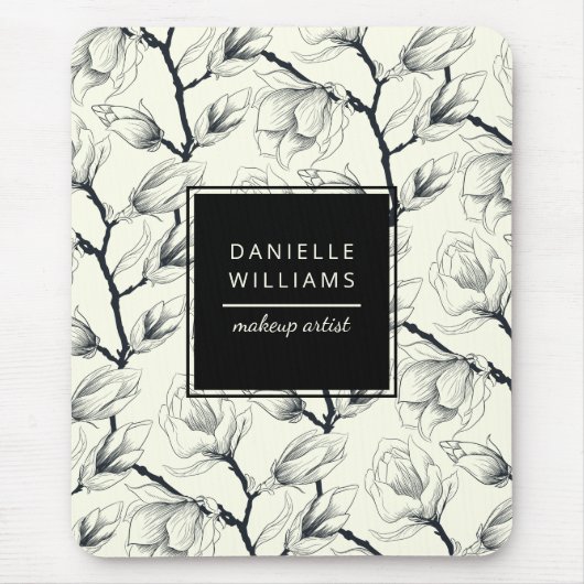 白黒マグノリアエレガント植物学 マウスパッド (正面)
