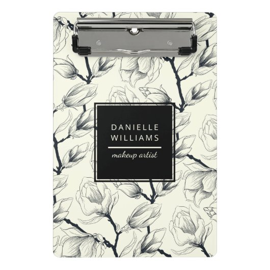 白黒マグノリアエレガント植物学 ミニクリップボード (正面)