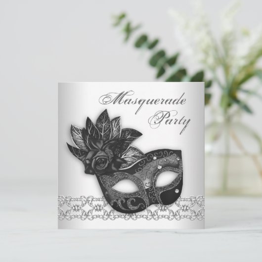 白黒マスカレードパーティの招待状 招待状 (スタンド正面)