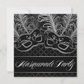 白黒マスクマスカレードボールパーティの招待状 招待状 (正面)