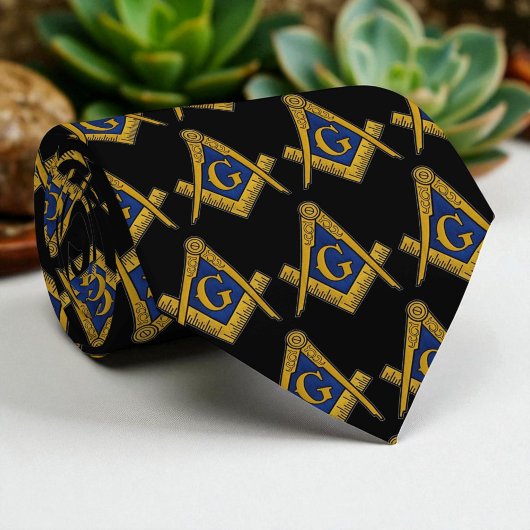 白黒マソニックフリーメーソンパターン ネクタイ