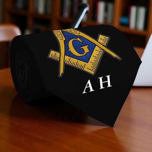 白黒マソニックフリーメーソンモノグラム ネクタイ