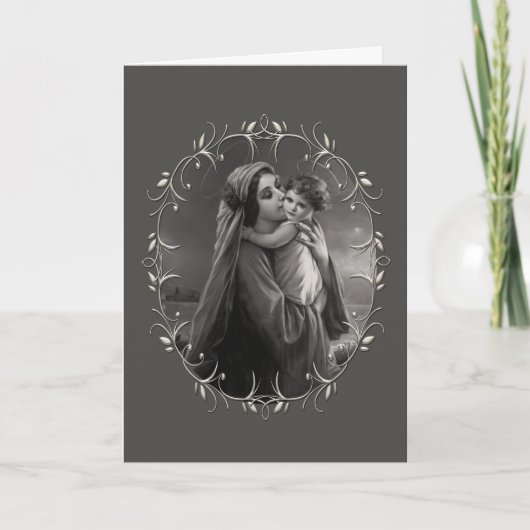 白黒マドンナとシルバーフレーム付き子供 シーズンカード (正面)