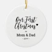 白黒ママパパ初めてのクリスマス写真Orname セラミックオーナメント (正面)
