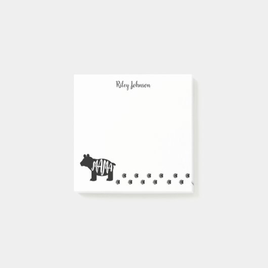 白黒マママベアパーソナライズされた ポストイット (正面)