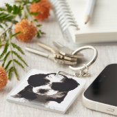 白黒マルチーズ子犬 キーホルダー (正面右)