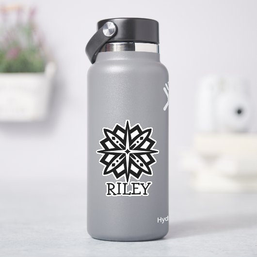 白黒マンダラと名前パーソナライズされたStic シール (HydroFlask)