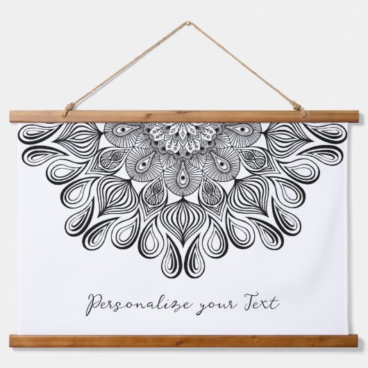 白黒マンダラトリップ(幻覚体験)のようなヒッピサイケデリックー 吊り下げ型タペストリー (正面)