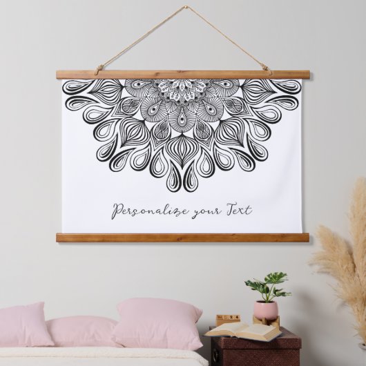 白黒マンダラトリップ(幻覚体験)のようなヒッピサイケデリックー 吊り下げ型タペストリー (寝室)