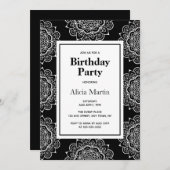 白黒マンダラフラワーバースデーパーティー 招待状 (正面/裏面)