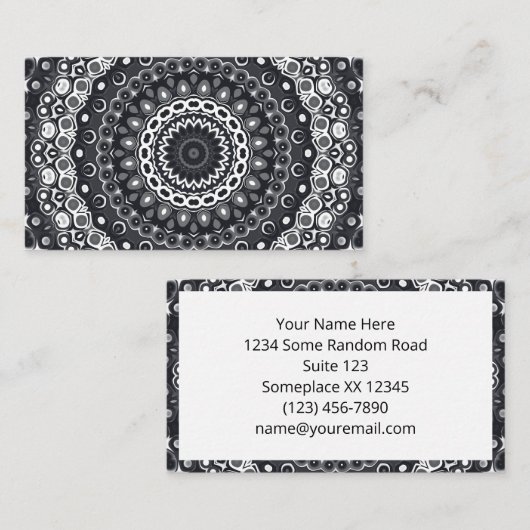 白黒マンダラ万華鏡のように千変万化するパターンメダリオン 名刺 (正面/裏面)