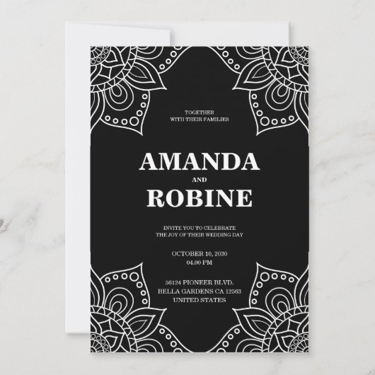 白黒マンダラ結婚式招待状 招待状 (正面)