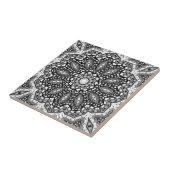 白黒マンダラ、万華鏡のように千変万化するパターン、ラウンドオーナメント タイル (側面)