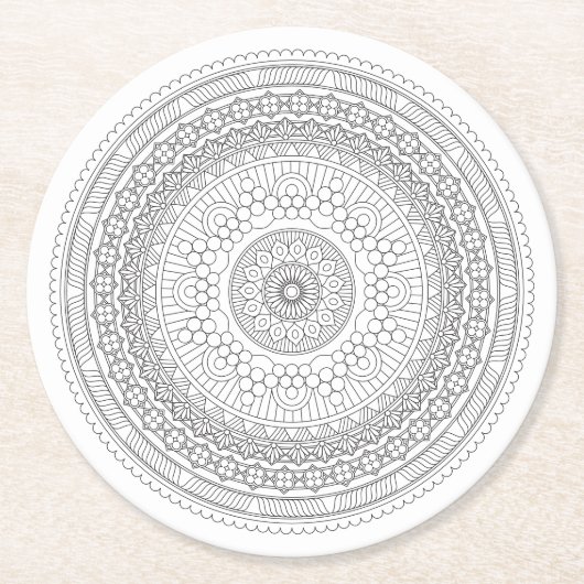 白黒マンダラv3 ラウンドペーパーコースター (正面)