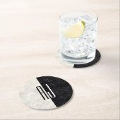 白黒マーブルイニシャル モノグラムの ラウンドペーパーコースター (インサイチュ)