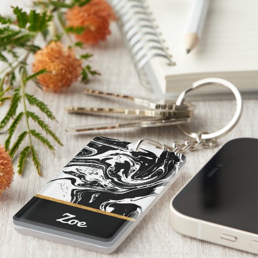 白黒マーブルスタイルアクリルキーチェーン キーホルダー (正面右)