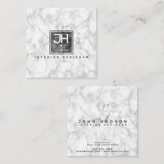 白黒マーブルデザインモノグラムモダンブシ スクエア名刺 (正面/裏面)