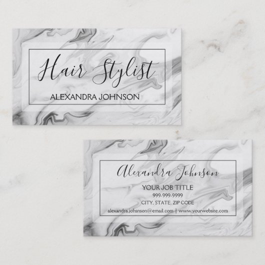 白黒マーブルトレンディー美容師 名刺 (正面/裏面)