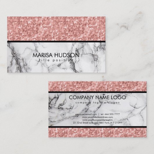 白黒マーブルピンクローズグリッター 名刺 (正面/裏面)