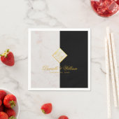 白黒マーブルモノグラム金ゴールドエレガントウェディング スタンダードカクテルナプキン (インサイチュ)