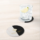 白黒マーブルモノグラム金ゴールドエレガントウェディング ラウンドペーパーコースター (インサイチュ)