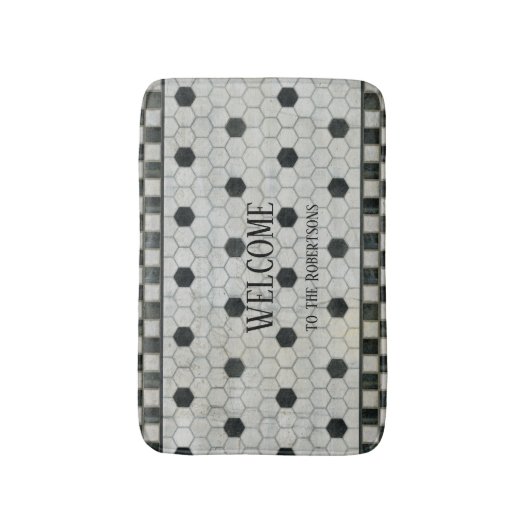 白黒マーブル六角ファームハウス浴室 バスマット (正面縦)