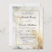 白黒マーブル結婚式招待状 セーブザデート (正面)