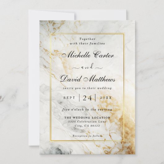 白黒マーブル結婚式招待状 セーブザデート (正面)