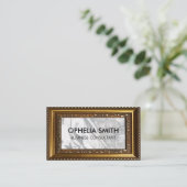 白黒マーブル |金ゴールド装飾枠 名刺 (スタンド正面)