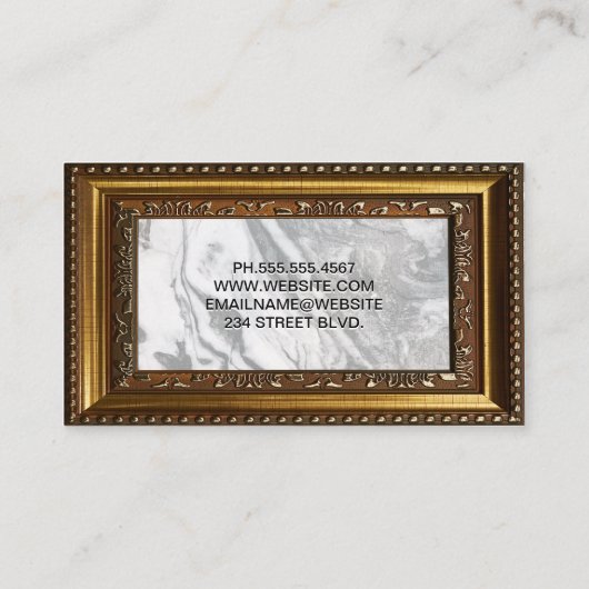 白黒マーブル |金ゴールド装飾枠 名刺 (裏面)
