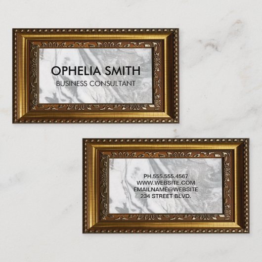 白黒マーブル |金ゴールド装飾枠 名刺 (正面/裏面)