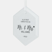 白黒ミセスミニマル・初めてのクリスマス ガラスオーナメント (正面左)