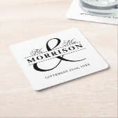 白黒ミセス・モノグラム結婚ズ スクエアペーパーコースター (アングル)