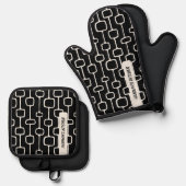 白黒ミッドセンチュリーモダンデザイン 鍋つかみ&鍋敷きセット (正面/裏面)