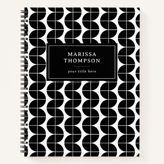 白黒ミッドセンチュリーモダン抽象芸術カスタム ノートブック (正面)