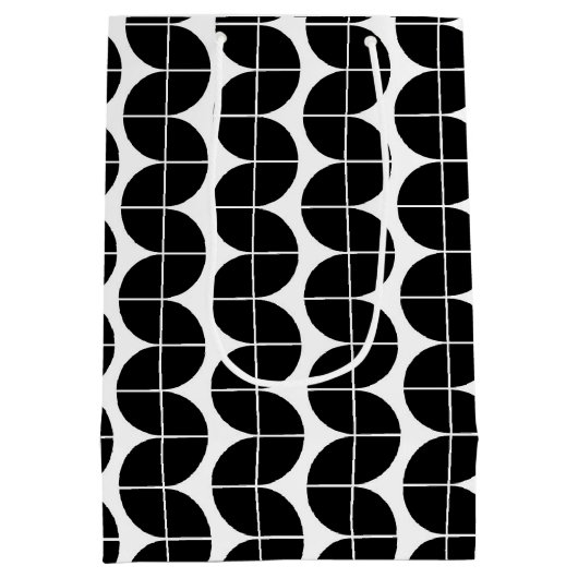 白黒ミッドセンチュリーモダン抽象芸術パターン ミディアムペーパーバッグ (裏面)