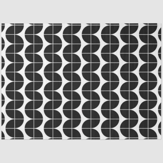 白黒ミッドセンチュリーモダン抽象芸術パターン 薄葉紙 (正面)