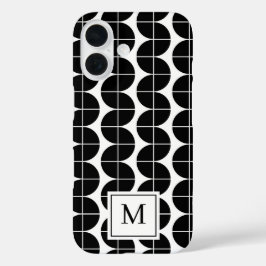 白黒ミッドセンチュリー抽象芸術モノグラム iPhone 16ケース
