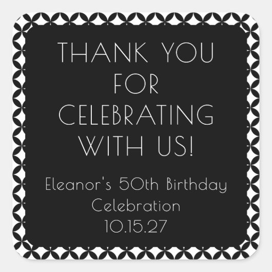 白黒ミッドセンチュリー50th誕生日ありがとう スクエアシール (正面)