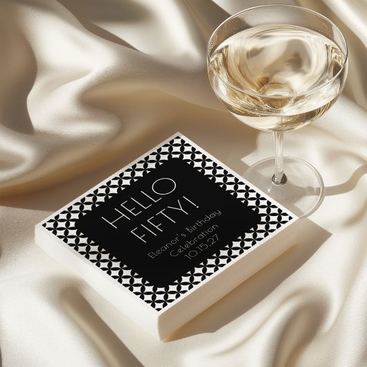 白黒ミッドモダンセンチュリー50誕生日カスタム スタンダードカクテルナプキン