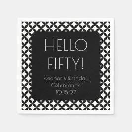 白黒ミッドモダンセンチュリー50誕生日カスタム スタンダードカクテルナプキン