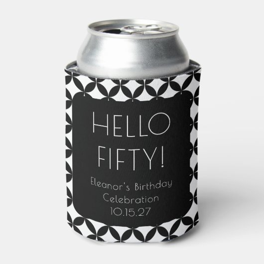 白黒ミッドモダンセンチュリー50誕生日カスタム 缶クーラー (缶正面)